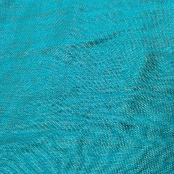 Cashmere Scarf Woven Turquoise Blue Black Metallic Gold Design Fringe Artsy Wrap - Picture 16 of 16